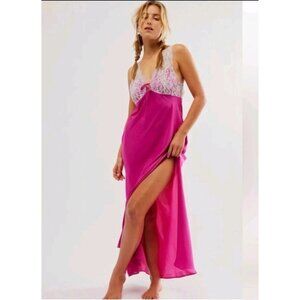 Intimately Free People Countryside Pink lace Satin Slip Dress Maxi Sleepwear